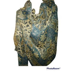 Silver Turquoise Blue Metallic Pashmina Shawl